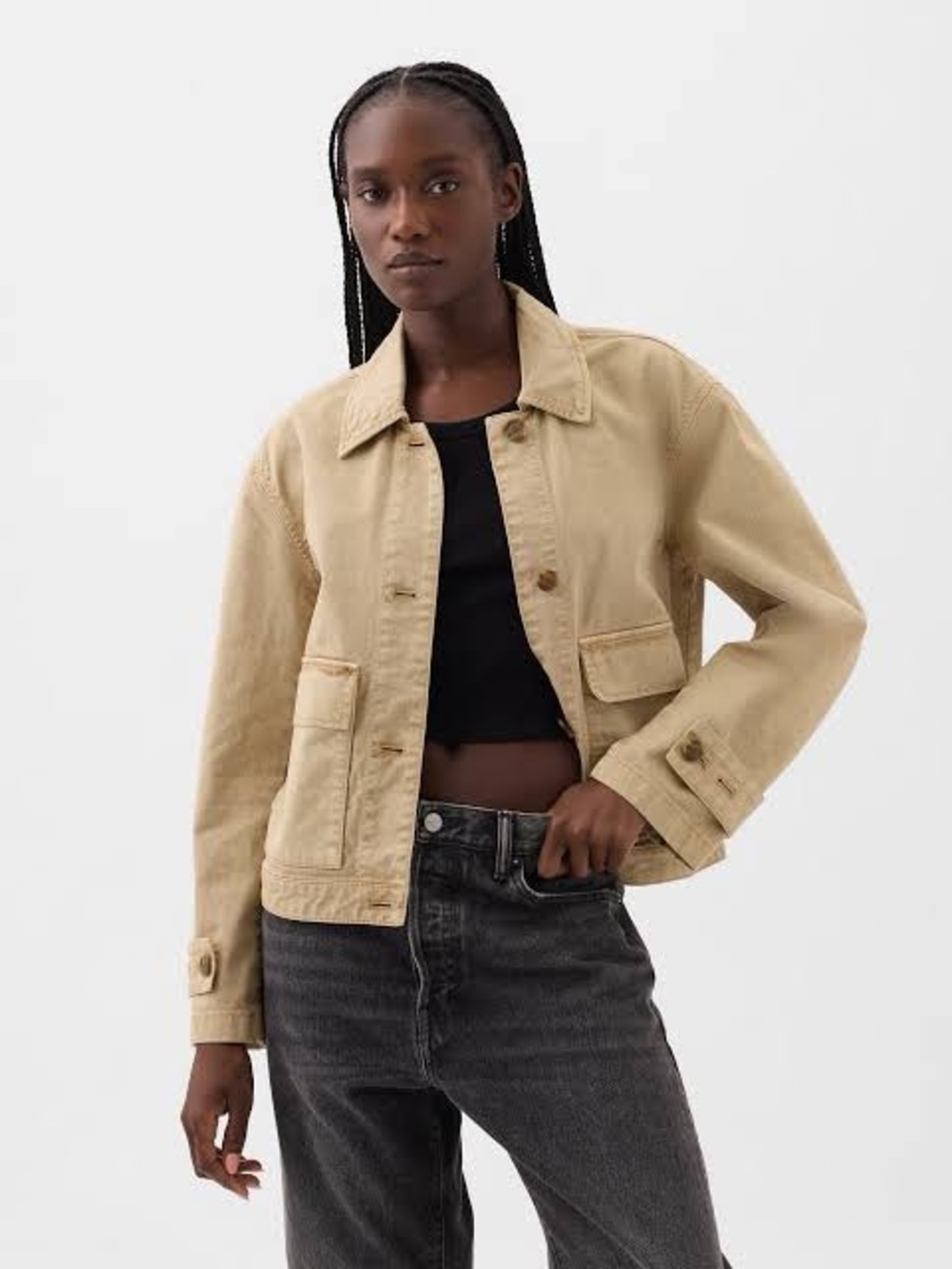 Gap Relaxed Perfect Khaki Tan Utility Cotton Twill Chore Jacket Size Small NWT